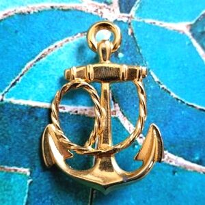 Vintage Carolee Anchor brooch gold tone pin nautical coastal sailor beach